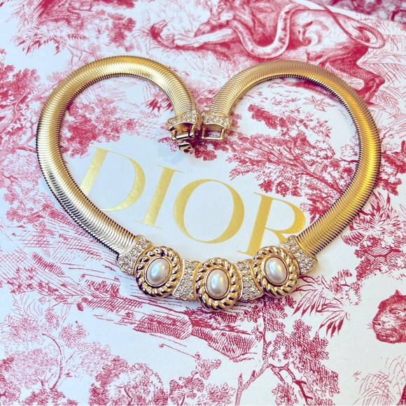 DIOR “Opulent Trinity” Choker Gold Plated Necklace by Christian Dior Authentic - Picture 4 of 15